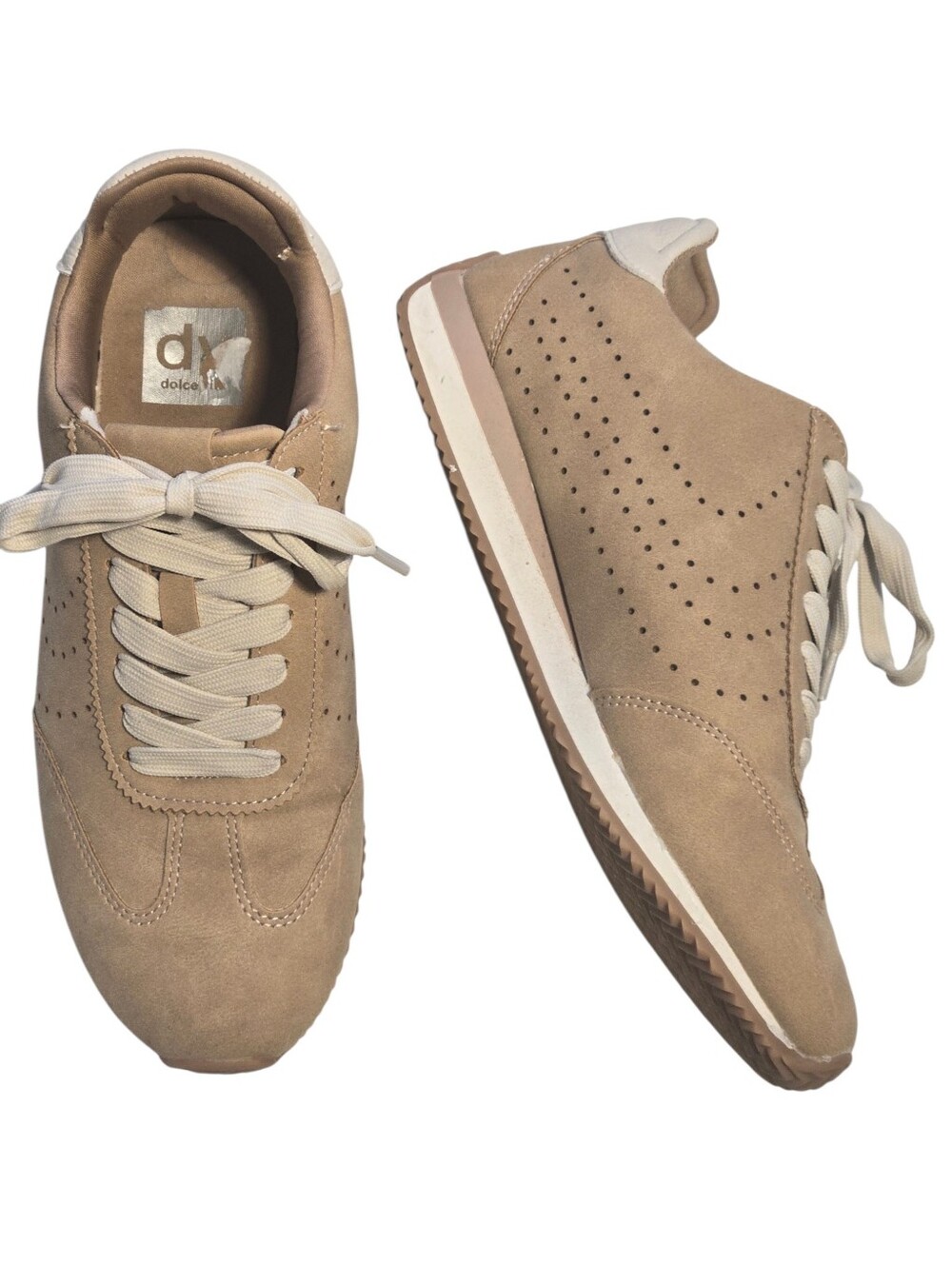 DV Dolce Vita Perforated Low Top Retro Sneakers Taupe Tan Size 6.5M